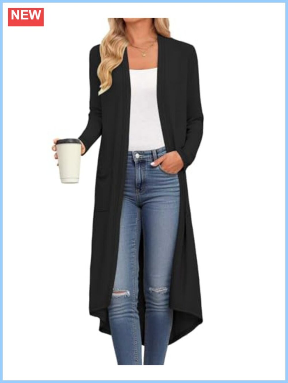 Womens Long Cardigan Lightweight Open Front Sweater with Pockets